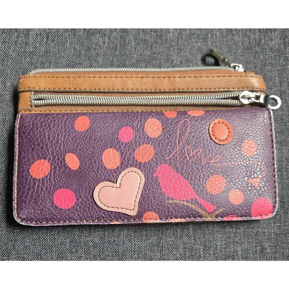 Relic Women's Slim Long Wallet Flap Snap Closure Love bird Polka dot Accent - Picture 1 of 6